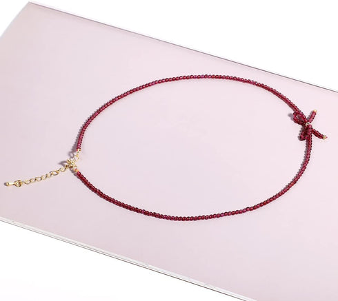 Jewever Genuine Red Garnet Birthstone Choker Necklace for Women Crystals and Healing Stones Bowknot Cute Jewelry Gifts...