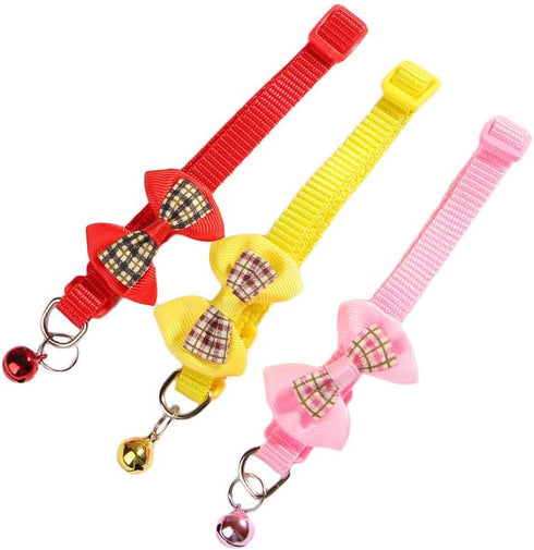 3pcs Plaid Bow Cat Collar with Bell,Adjustable Nylon Pet Necklace,Lovely Bowknot Cat Tie Pet Supplies,Durable Pet Accessories for Puppy Kitten...