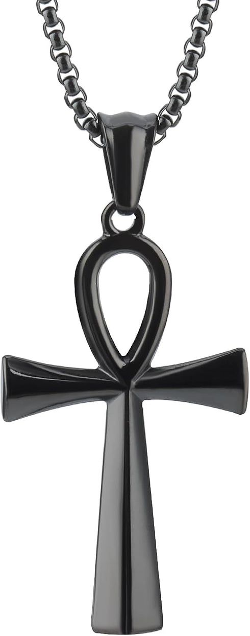 Cross Pendant for Car Rear View Mirror Decor Hanging Ornament Stainless Steel Coptic Ankh Cross Necklace Amulet Crucifix Jewelry Adult Men Christi...