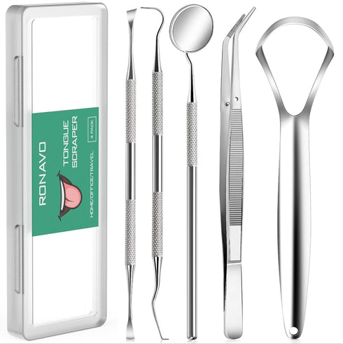 RONAVO Dental Tools, Plaque Remover for Teeth, Tongue Scraper, Tartar Remover, Professional Home Stainless Steel Dental Hygiene Oral Care Kit with...