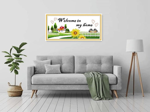 Amiiba Stamped Cross Stitch Kits, Quotes Welcome to My Home DIY 11CT 33.8x17.3 inch (Home)...