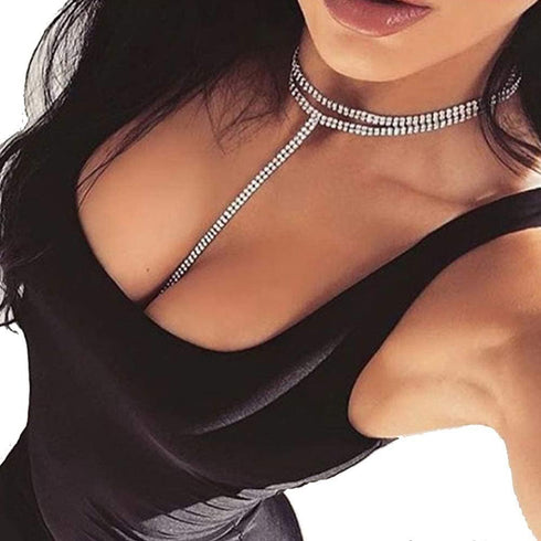 Sexy Multilayered Long Choker Necklaces Double Layer Crystal Full Rhinestone Choker Necklace Pendant Statement Necklaces Luxury Jewelry for Women ...