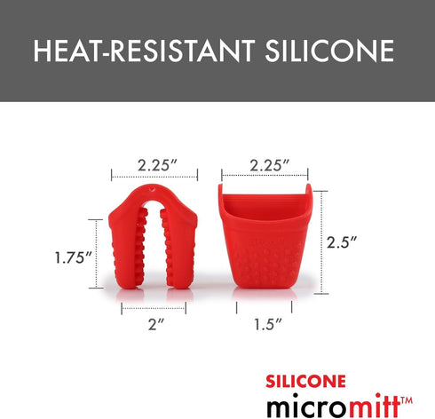 Dexas Micromitt Silicone Oven Mitts - Heat Resistant to 450°F, Set of 2, Dishwasher Safe, Non-Slip Grip, Red...