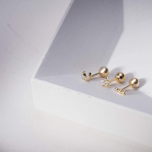 Set of 3 Single Studs in Sterling silver 925 Sterling Silver 18K Gold Plated Small Stud Earrings Set | Screw Back Studs | Tiny Cartilage Earring |...
