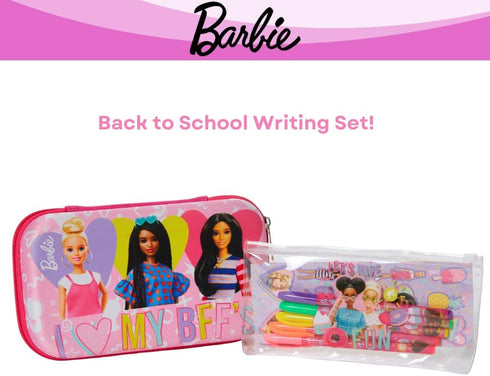 Innovative Designs Barbie Pencil Case Set with Stickers and Gel Pens for Kids, Molded with Zip Closure, Light Pink...