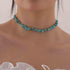 Boho Turquoise Bead Choker Necklace Short Irregular Turquoise Necklace Blue Gemstone Beaded Necklace Natural Stone Necklace Chain Jewelry for Wome...