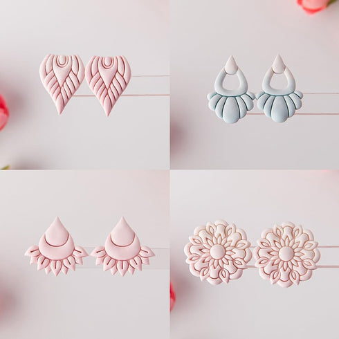 4 Pcs Bohemian Flower Polymer Clay Cutters,Retro Boho Flowers Shape Polymer Clay Molds Vintage Floral Pattern Clay Earring Cutters Clay Cutters fo...