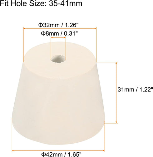 MECCANIXITY Rubber Tapered Plug 32mm to 42mm with 8mm Hole Test Tubes Bungs Stopper White for Lab Home 5 Pieces...