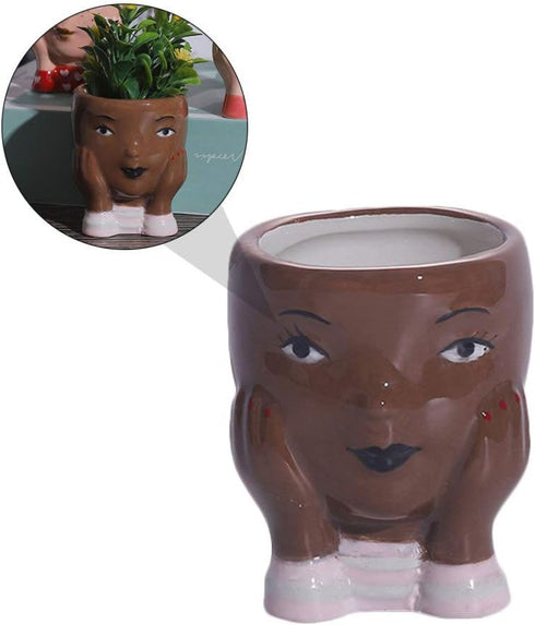 Cabilock Face Succulent Planter Pots Cactus Bonsai Pot Ceramic Flower Planter Face Vase for Office Supplies Brown...