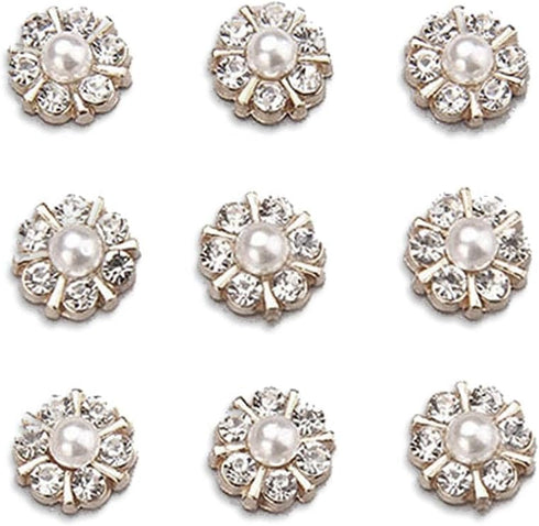 50 pcs Rhinestone Pearl Buttons Accessory Decoration Set for DIY Scrapbooking Embellishments Wedding Bouquet Flower Centre Home Decor 12mm (Silver...