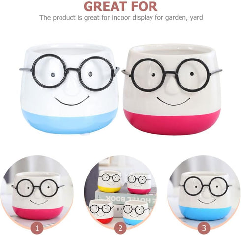 Indoor Planters 2pcs Planter Pot Eyeglasses Design Flower Pot Ceramic Nursery Floweprot Root Control Flower Container for Office Windowsill Outdoo...