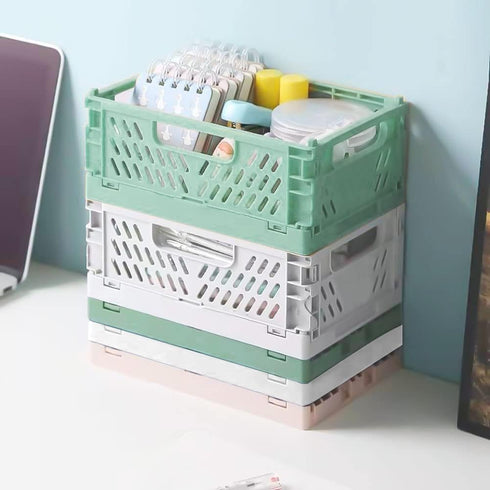 3 Pack Mini Plastic Storage Basket for Shelf Organizing,Collapsible Crate Folding Storage Bin for Desk Organizer Stackable Containers for Home Kit...