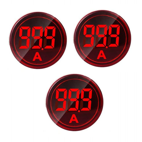 3pcs Digital Display AC Current Indicator, 22mm Round Head LED Current Tester 0~100A Ammeter Monitor (Red)...