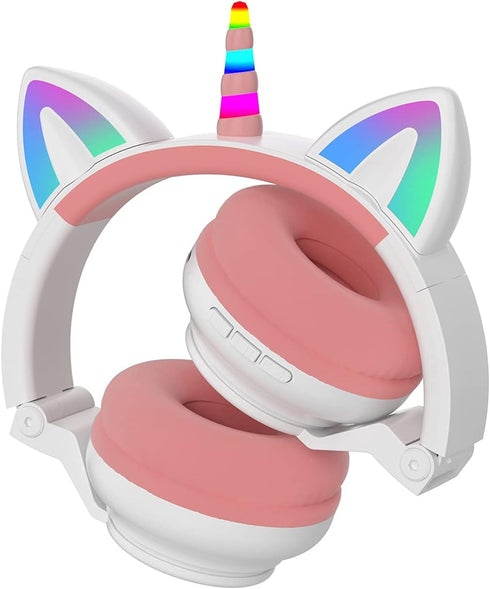 Unicorn Kids Headphones for Girls,Unicorn Bluetooth Headphones Foldable for Girls Toddlers Tablet/pad/Amazon fire,Light Up Kids Wireless Headphone...