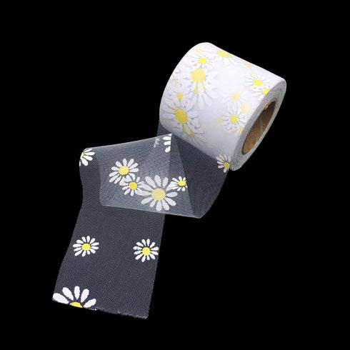25 Yard 6cm Sheer Chiffon Ribbon Daisy Flower Ribbon Gift Wrapping Ribbon Bridal Bouquet Ribbon Wrap Fabric Craft Ribbon for Hair Bows White...
