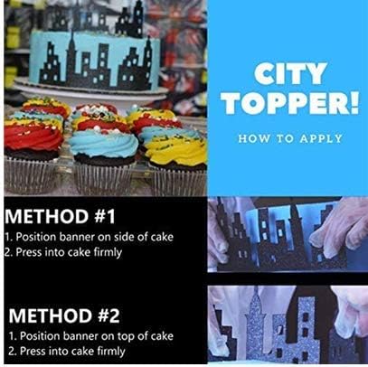 Scenic Theme Stick On/Lay On Cake Border Decoration Toppers (Super Hero Lighted City Backdrop)...