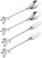 Coffee Spoon Fork 4 Pack(2 Spoons 2 Forks),Silver Leaf Retro Dessert Coffee Small Spoon Cocktail Picks Fruit Fork Flatware,4.7 Inches Stainless St...