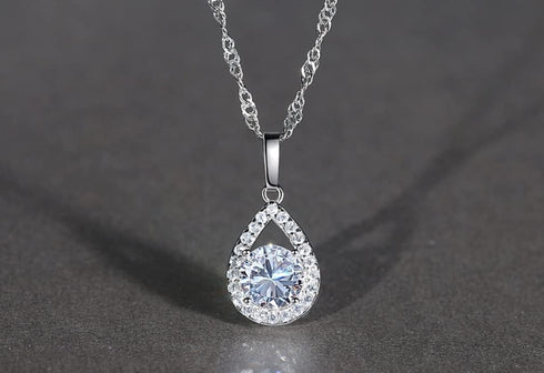 Harlorki 925 Silver Plated Cubic Zirconia Shiny Teardrop Rhinestone Pendent Necklace Dangle Earrings Jewelry Set for Women Lady...