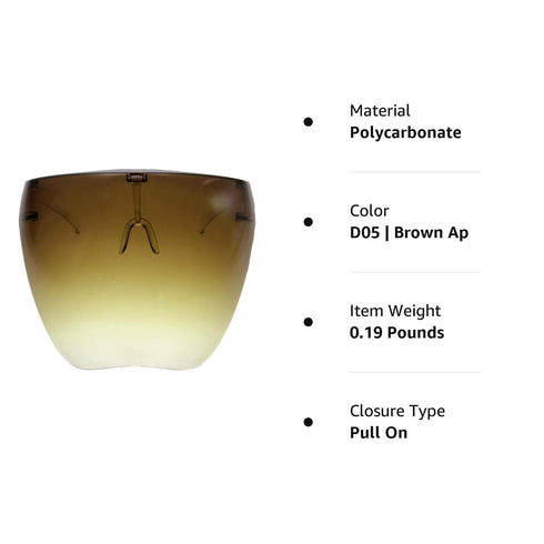 zeroUV - Protective Face Shield Full Cover Visor Glasses/Sunglasses (Anti-Fog/Blue Light Filter) (Brown AP)...