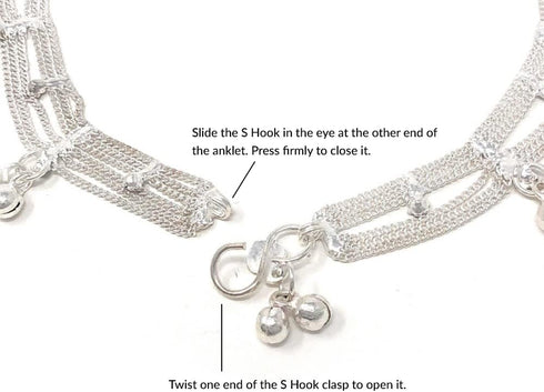 Traditional Indian Jhanjar Silver Bells Anklet Payal Set for Women in White Stones - Dancing Bohemian Beach Party...