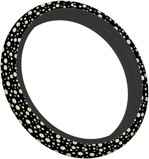 Swono Daisy Floral Car Steering Wheel Cover Cute Daisy Flower Pattern Safe Driving Anti-Slip Steering Wheel Covers Steering Wheel Protection No Sm...