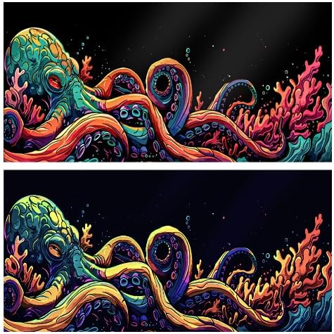 24X12IN Blacklight Octopus Sea Monster HD 3D Black Light Aquarium Background UV Reactive Background Terrarium Background with 10 EVA Double-Sided ...