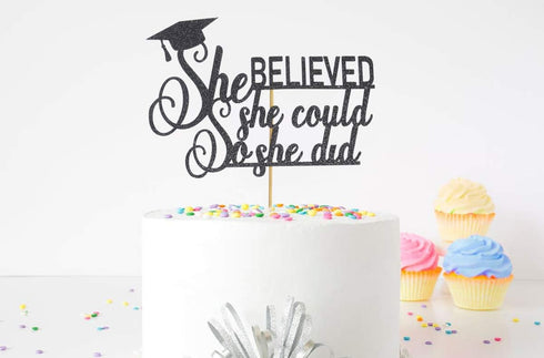 Graduation 2025 Cake Topper, She Did It Cake Sign, Congrats Grad Party Decorations, Black...