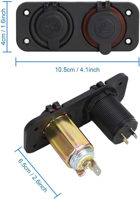 MMOBIEL Universal Waterproof Two Hole USB Charger Power Socket 12V-24V 5V 2.1A and Cigarette Lighter incl Wiring Kit......