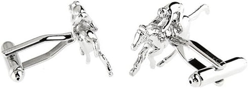 Sports Racing Riding Horse Races Plain Glossy White Metal Plated Steel Cufflinks...