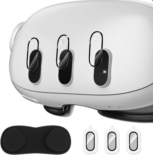 2 Set Camera Lens Protector & 1 Lens Cover for Meta Quest 3, VR Accessories Included Black Circle Tempered Glass Lens Films, Soft Durable Lens Cov...