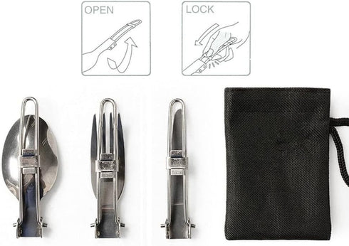 Folding Spoon Fork Knife Set Portable 3 in 1 Folding Dinner Flatware Utensils Stainless Steel Perfect for Camping Picnic Travel Hiking Backpacking...