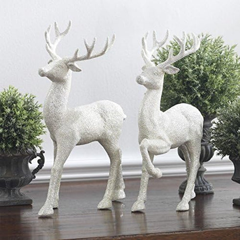 Set of 2 Holiday Reindeer Figures: 12.5 Inches Glitter Reindeer Decor by RAZ Imports (Silver)...
