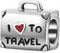 I Love To Travel Charm Solid 925 Sterling Silver Suitcase Charm with Red Enamel Heart for Pandora Bracelet...