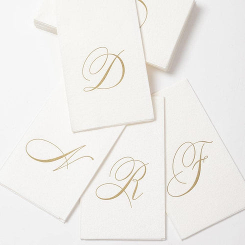 Caspari White Pearl Paper Linen Guest Towels, Monogram Initial Letter, Pack of 24...