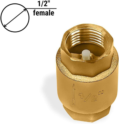 One Way Check Valve 1/2" Female Backflow Preventer, Check Valve for Repair NPT Female Thread Brass Float Reinforced - 0,5 inch Float Brass For Plu...