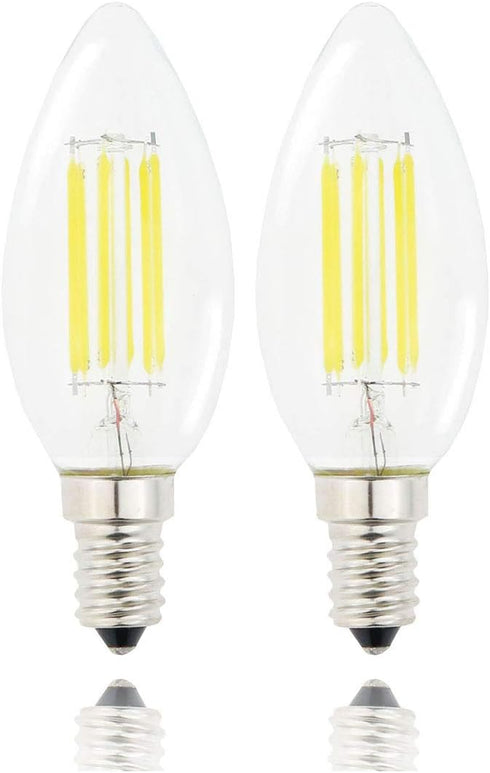 E14 LED Filament Candle Shape Light Bulb,E14 European Base Bulb,Daylight 6000K 600LM 60W Equivalent,C35 Clear Glass Torpedo Shape Bullet Top,No-Di...