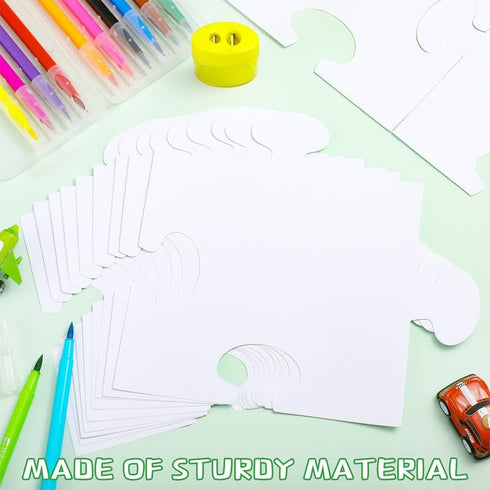 Glenmal 100 Pcs Large White Blank Puzzle Pieces Oversize White Blank Papers Puzzle Pieces Giant Puzzle Piece for Adult to Draw and Write and Makes...