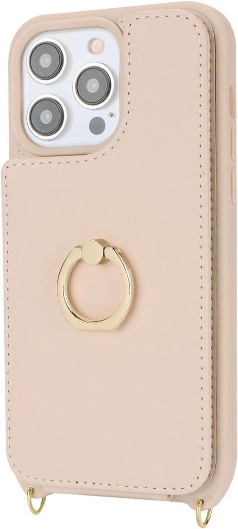 for iPhone 13 Pro Max/iPhone 12 Pro Max Case with Card Holder for Women,Crossbody Strap Lanyard,Credit Card Holder,Ring Stand,Snap Clasp,Wallet Ca...