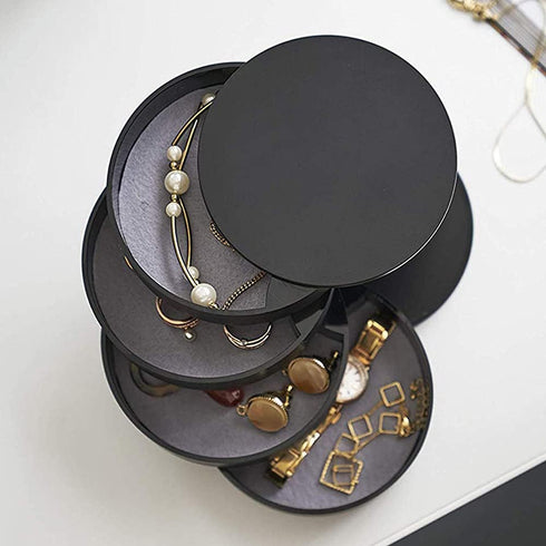 Jewelry Organizer Small Jewelry Storage Box 4-Layer Rotating Travel Jewelry Tray Holder for Women Bracelets Rings Bracelets Earrings (Black)...