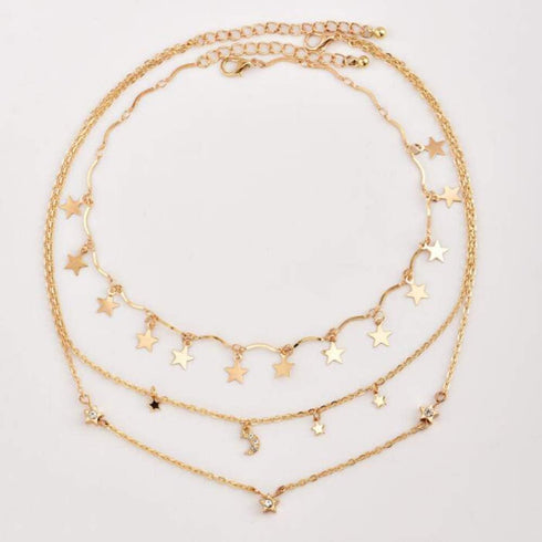 Chargances Bohemia Moon and Stars Necklace for Women Gold Laying Choker Necklace for Weeding Dating Prom Festival Delicate stars Moon Crescent Jew...