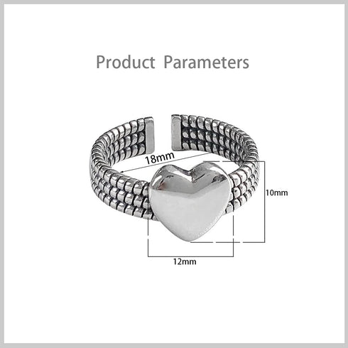 Vintage Layered Loving Heart Statement Ring for Women Girls Silvery Expandable Adjustable Open Wrap Twisted Finger Rings Comfort Fit Retro Promise...