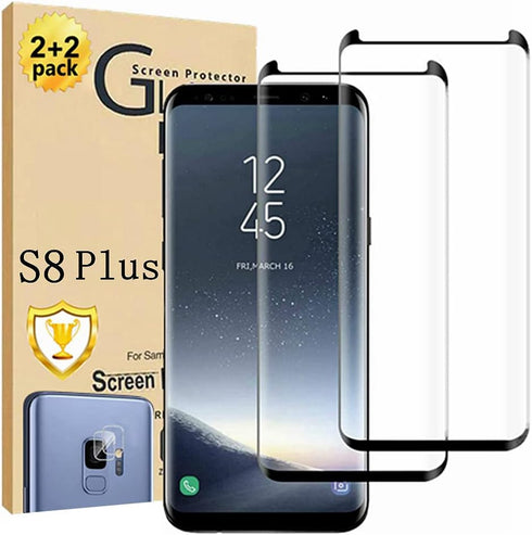 Galaxy S8 Plus Screen Protector, 2 Pack Tempered Glass Screen Protector, 2 Pack Camera Lens Protector, 9H Hardness Tempered Glass Screen Protector...