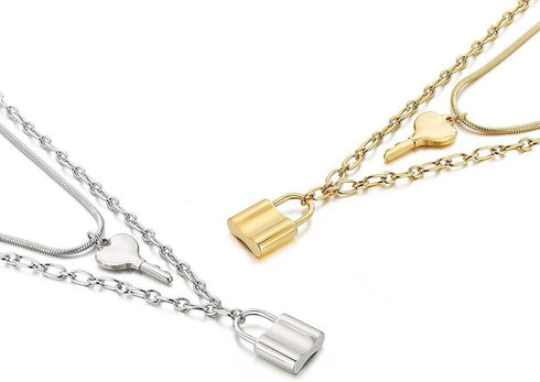 Filled Lock Pendant, 14K Gold Plated and Silver Plated Filled Lock & Key Necklace for Women with Gift Box | Adjustable Chain, Minimalist, Tiny Dai...