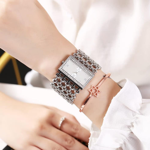Weicam Women Girls Luxury Crystal Square Dial Hollow Bangle Bracelet Analog Quartz Wrist Watch...