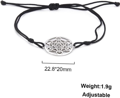 Metatron's Cube Bracelet For Women Men Stainless Steel Geometry Hollow Out Style Charm Angel Seal Circle Star Of David Pendant Double Rope Bracele...