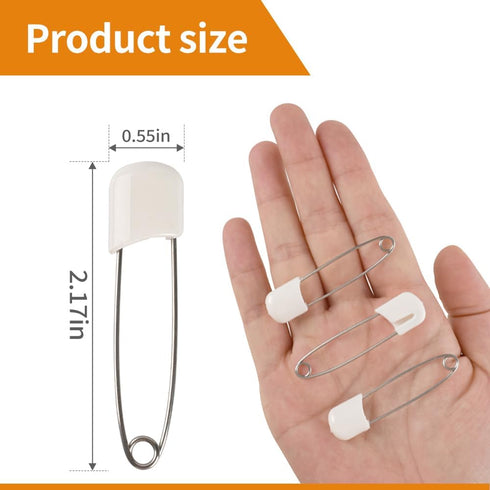 Diaper Pins, White Color Nappy Safety Pins Hold Clip Locking Cloth, Pack of 50...