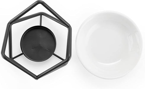 JuxYes Euro Metal Oil Burner Wax Warmer, Delicate Romantic Ceramic Tealight Candle Holder Oil Burner, Fragrance Warmer Aromatherapy Wax Candle Tar...
