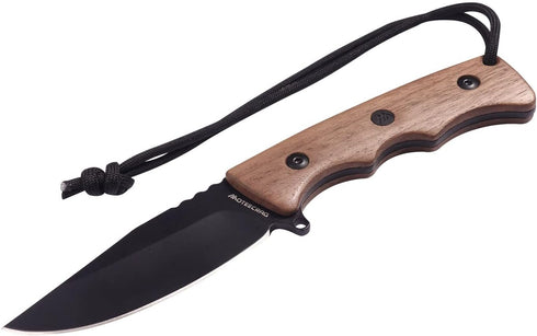 Compact Fixed Blade Knife Full Tang Short Knife Blade Wood Handle with Sheath Clip, Paracord for EDC Outdoor Camping Hiking Gift...