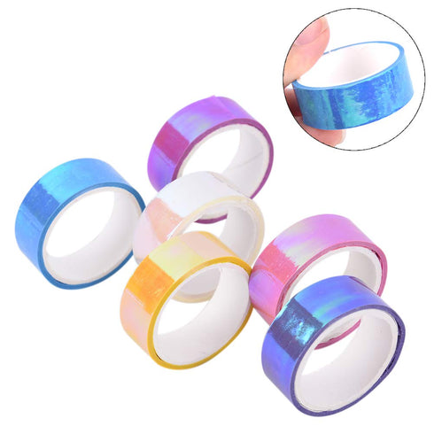 6 Rolls Rhythmic Gymnastics Decoration Holographic Prismatic Glitter Tape Hoops Sticker Color Waterproof Tape Sticker, Each 5M...