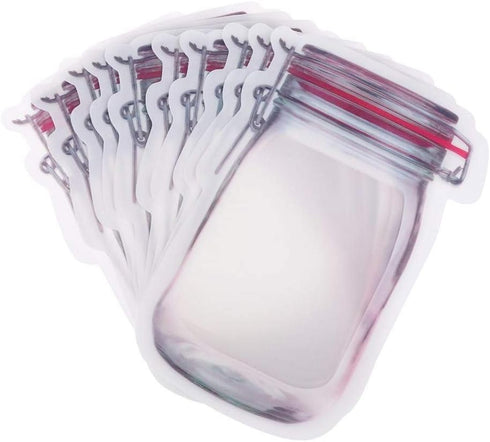 50Pcs Mason Jar Pattern Food Storage Bag Reusable Portable Stand Up Smell Proof Ziplock Bags Snack Saver Container Retail Package Bag Frosted Pouc...
